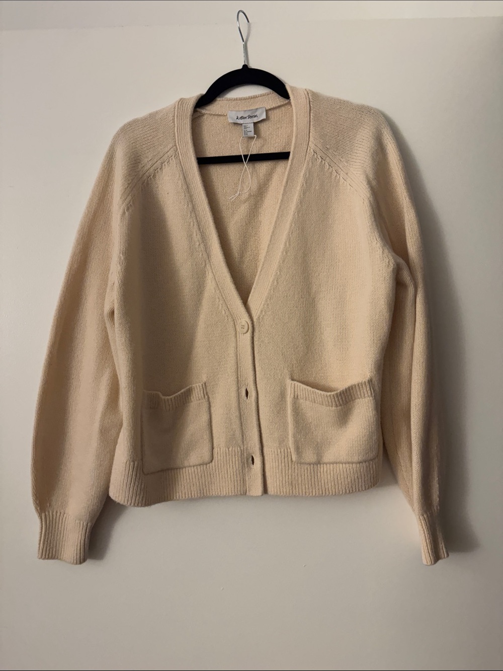& Other Stories natural fibers Cream V-Neck Button Cardigan Sweater